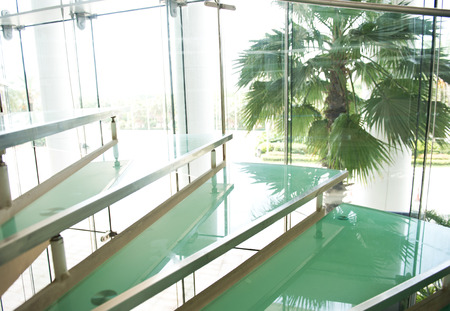 modern glass staircase in a conference center.の写真素材