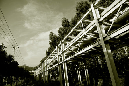 Steel pipelines in a industrial zone.