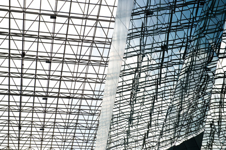 modern glass roof inside office centerの写真素材
