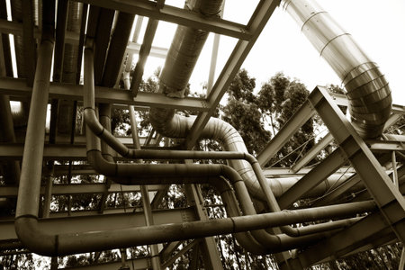Steel pipelines in a industrial zone.