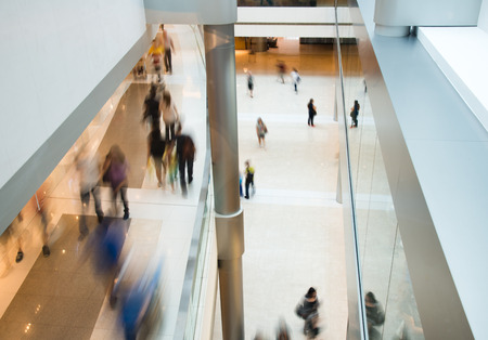 People rushing in the lobby. motion blurのeditorial素材