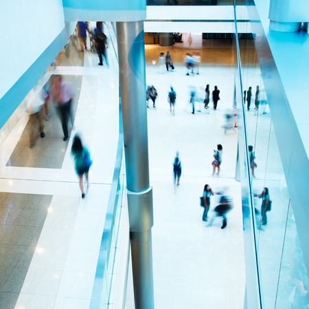 People rushing in the lobby. motion blurのeditorial素材