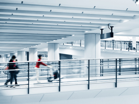 People rushing in the lobby. motion blurのeditorial素材