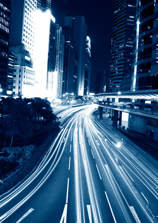traffic in modern city at night, Hong Kong.の写真素材