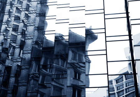 modern glass silhouettes on modern building.の写真素材