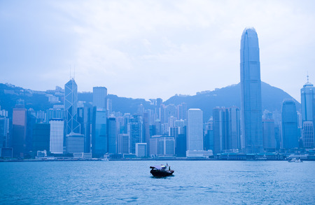 Beautiful scene of Hong Kong skyline, view along Victoria Harbor.の写真素材