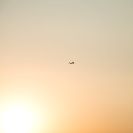 Airplane is flying in the sky among clouds.
