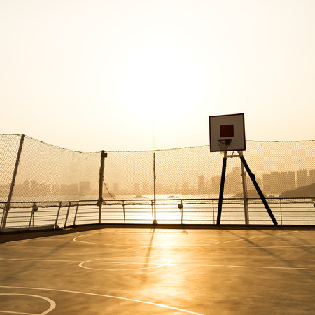 outside basketball court on the roof.の写真素材