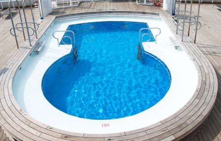 View of top deck of cruise ship with pool.のeditorial素材