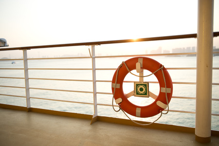 Life buoy on the deck of cruise ship.の写真素材