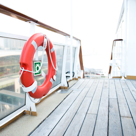 Life buoy on the deck of cruise ship.の写真素材