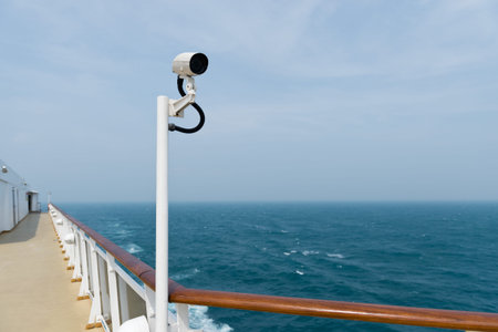CCTV security camera on deck of cruise ship.