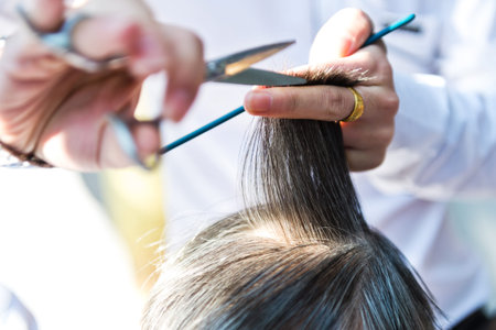 Hair cut at a hairdresser salon.