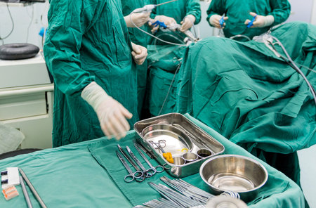 surgeons are operating in a hospital