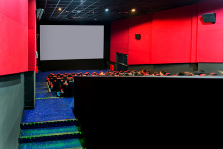 Movie theater interior, with screen and chairs.のeditorial素材