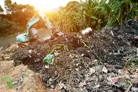 Water pollution in river with trash.の写真素材