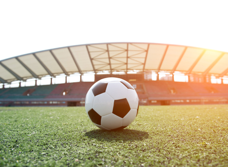 Soccer ball in front of the goal door.の写真素材