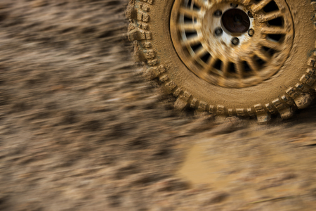 close-up shot of wheel in dirt.の写真素材
