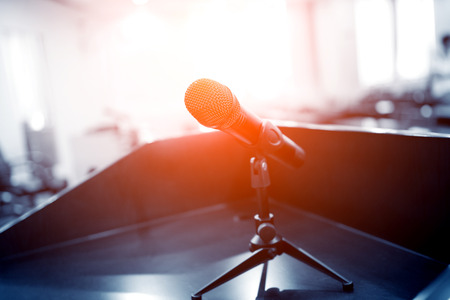 Speaker's table in conference room.の写真素材