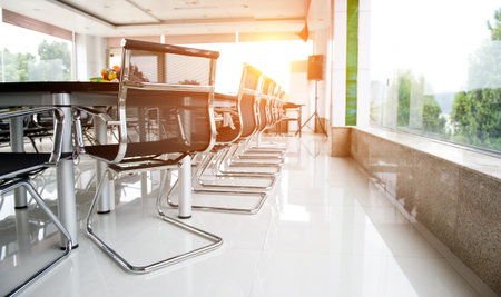 Conference table and chairs in meeting roomのeditorial素材