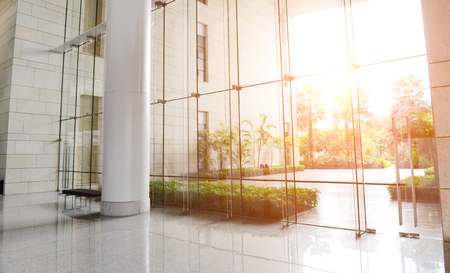 empty long corridor in the modern office building.のeditorial素材