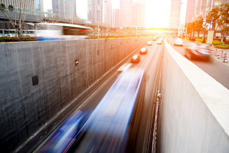 traffic on a highway, blur motion.の写真素材