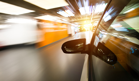 View from Side of high-speed car in the tunnel, Motion Blurの写真素材