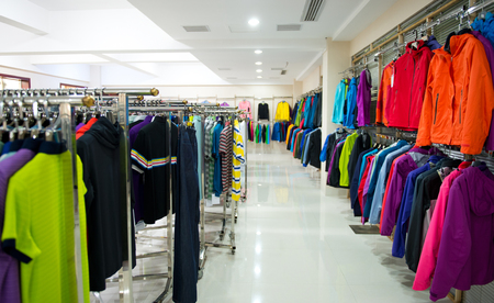 fashion clothing on hangers at the showのeditorial素材