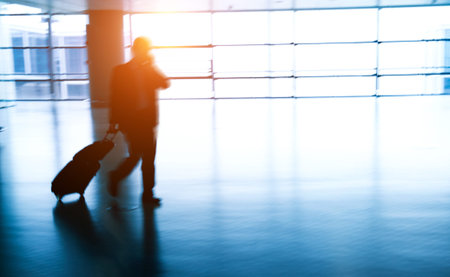 Walking passenger at the airport, motion blur.のeditorial素材
