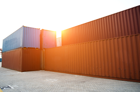 Lot's of cargo containers at the docksの写真素材