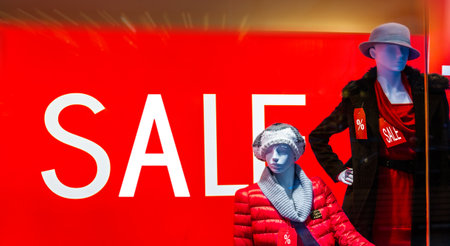 Window display with text SALE and fashionの写真素材