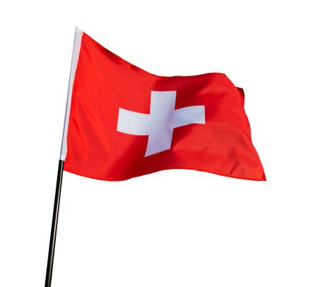 Swiss flag waving against white backgroundの写真素材