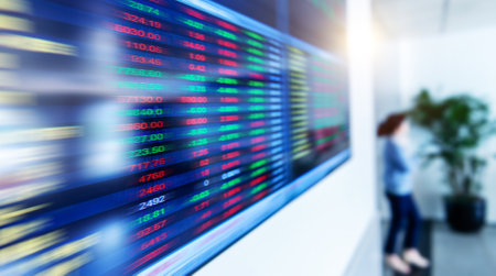 Display of stock market quotes in China office buildingの写真素材