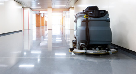 Cleaning machine in the corridorの写真素材