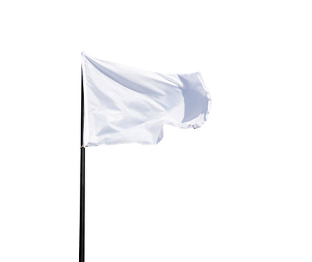 White flag flying against white backgroundの写真素材