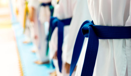 Martial arts athletes  in martial arts training exercising taekwondoの写真素材