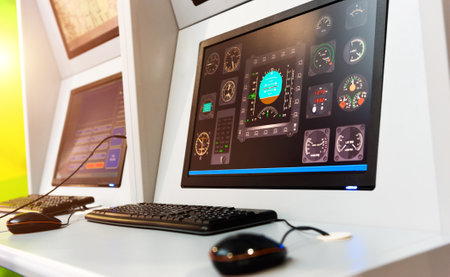 Controller working in the flight control towerの写真素材