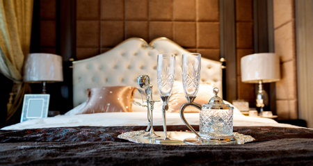Romantic evening with champagne for Valentine's Dayの写真素材