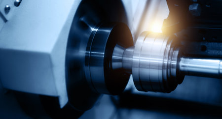 Close-up of CNC machine lathe processingの写真素材