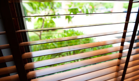 Room decoration with bamboo sunblindsの写真素材
