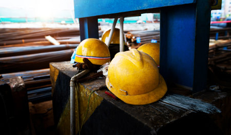 Some yellow construction helmets on work placeの写真素材