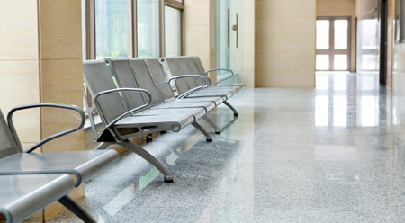 Chairs in the hospital hallwayの写真素材