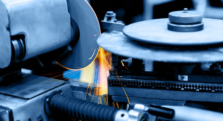 Close up of metal sawing in a factoryの写真素材