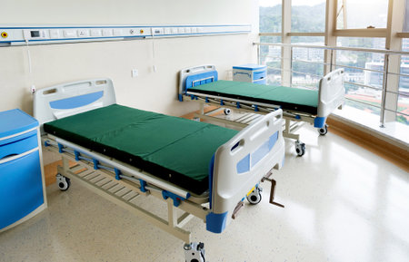 Interior of empty hospital room with two bedの写真素材