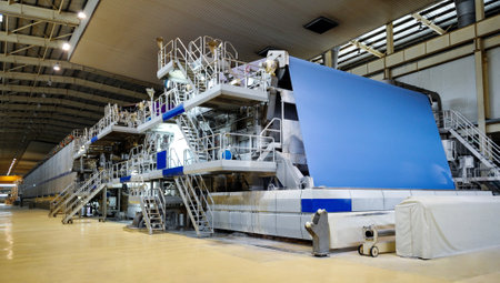 Large paper mill machine in the workshopの写真素材