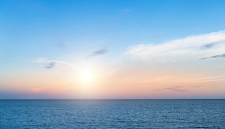 Blue sea and afternoon sky for backgroundの写真素材