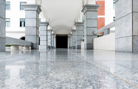 Empty hallway with marble floorの写真素材