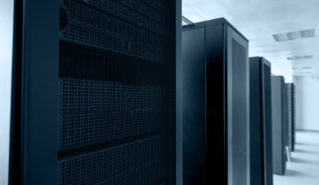 Black servers and hardwares in the internet data centerの写真素材
