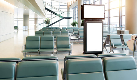 Digital media blank billboard in the airportの写真素材