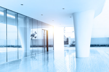 Glass door of modern office buildingの写真素材